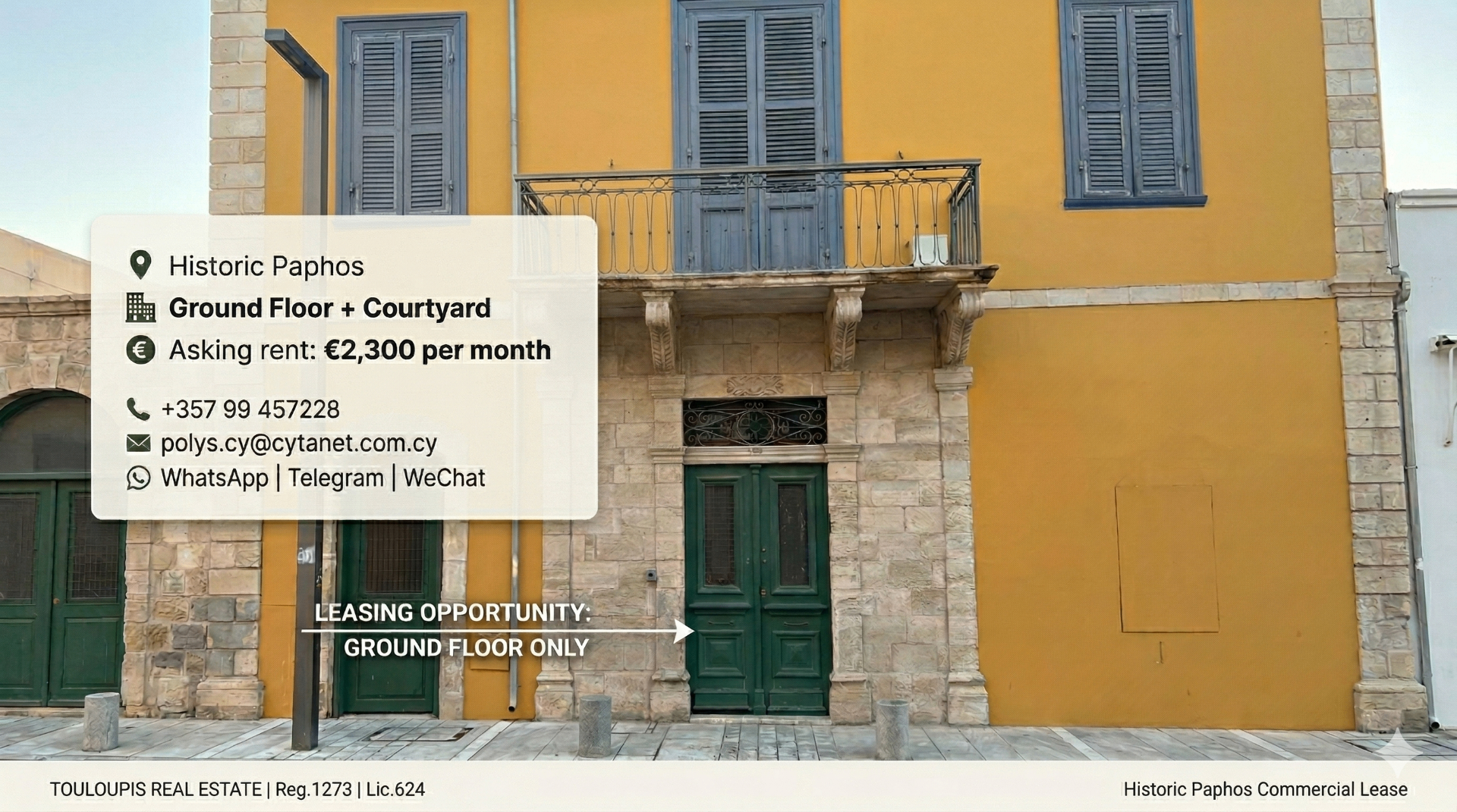Listed Neoclassical Ground Floor Commercial Premises in Paphos Town Hall Quarter